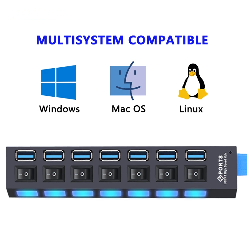 Concentrador USB 3.0 Concentrador USB 3.0 Divisor USB múltiple Expansor múltiple de 4/7 puertos